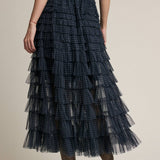 Plaid Mesh Ruffle Maxi Skirt - RS1106