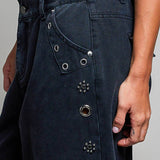 Low Rise Eyelet Studded Wide Leg Street Pants