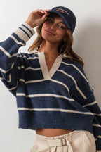 Marina Navy Blue V-Neck Pullover