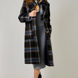 61594 Brushed Plaid Long Coat
