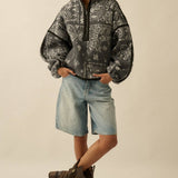 Floral Sherpa Fleece Half-Zip Pullover Jacket