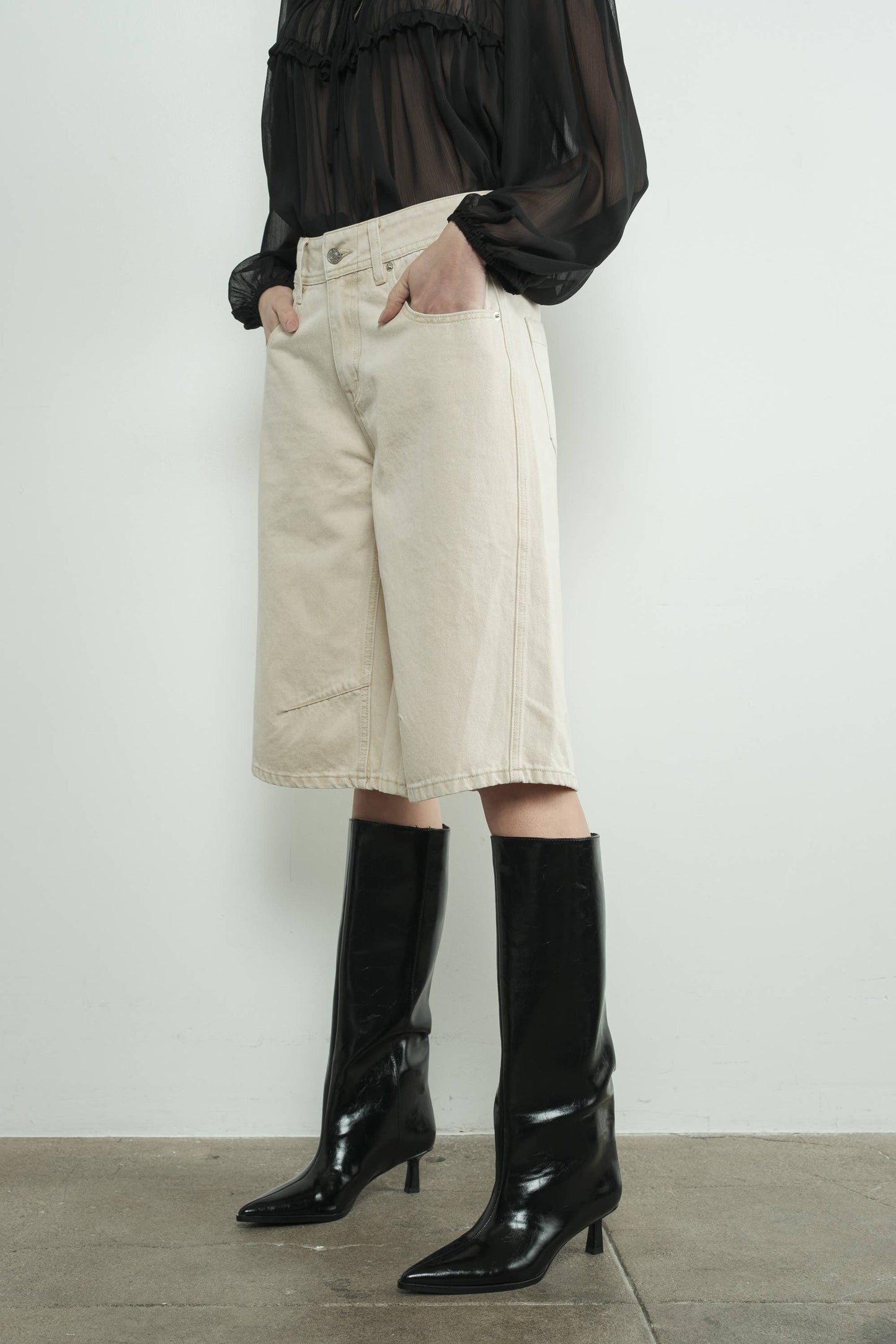 Denim Bermuda Shorts with Yoke Seam