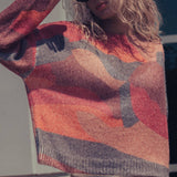 Abstract Pattern Boxy Fuzzy Knit Sweater
