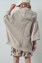 Washed Waffle Knit Hooded Cardigan