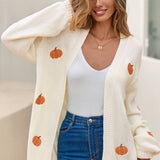Pumpkin Patterned Knit Cardigan