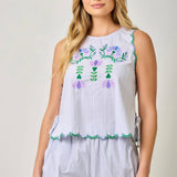 71071 Embroidered Pinstripe Tank Blouse