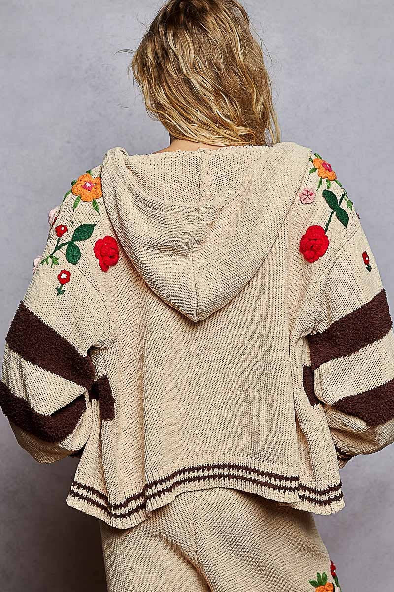 Thick Striped & Floral Zip-Up