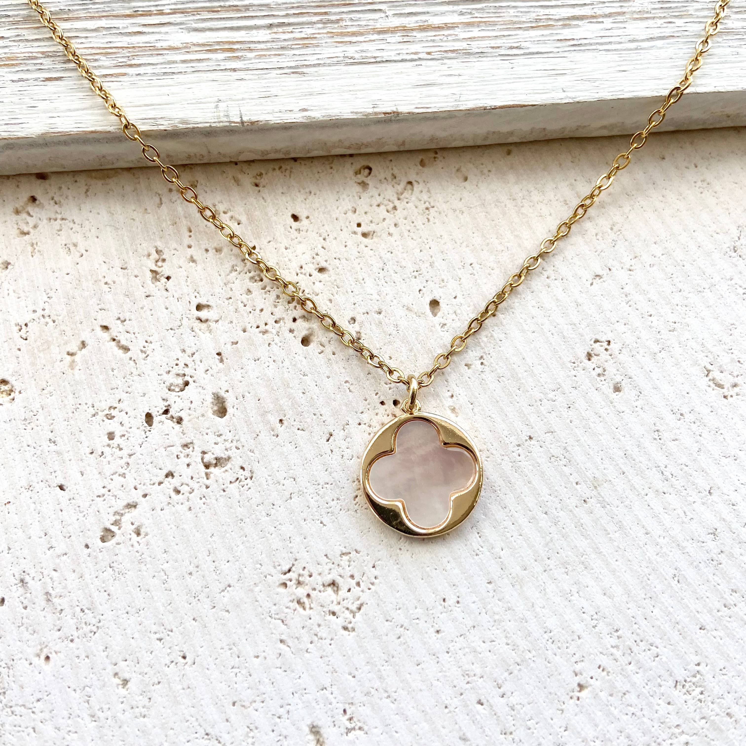 Genuine Pearl Shell & Clover Charm Necklace