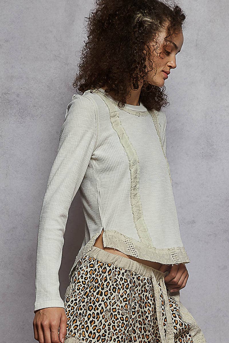 Eyelet Panel Rib Knit Top