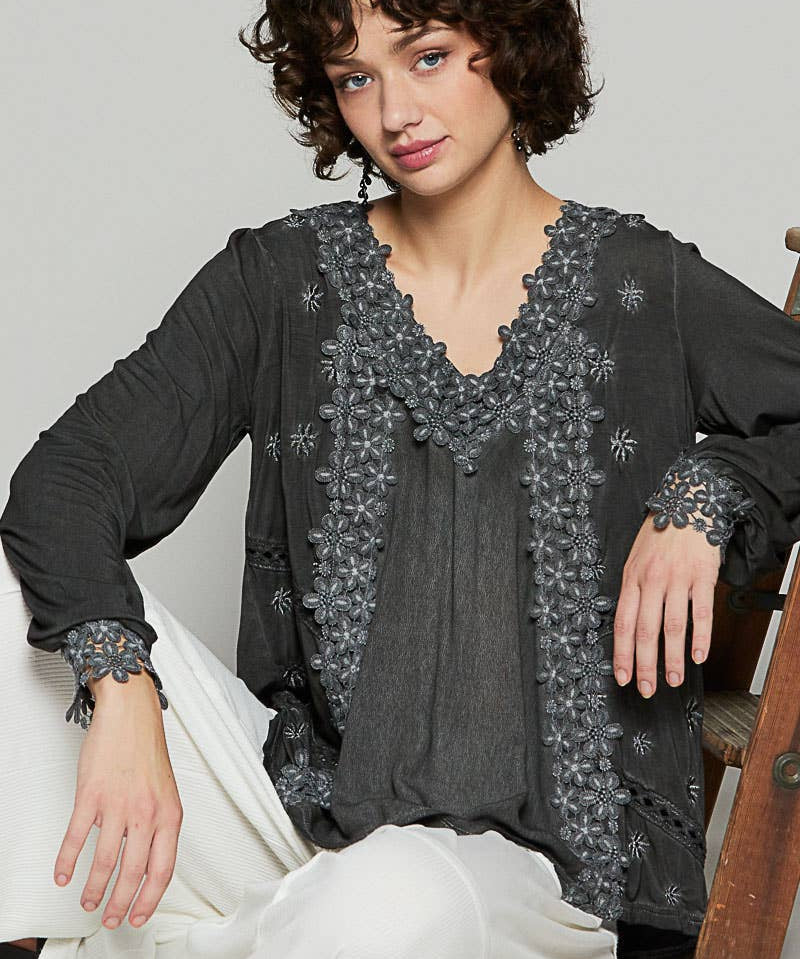 Floral Crochet Lace Detail Blouse