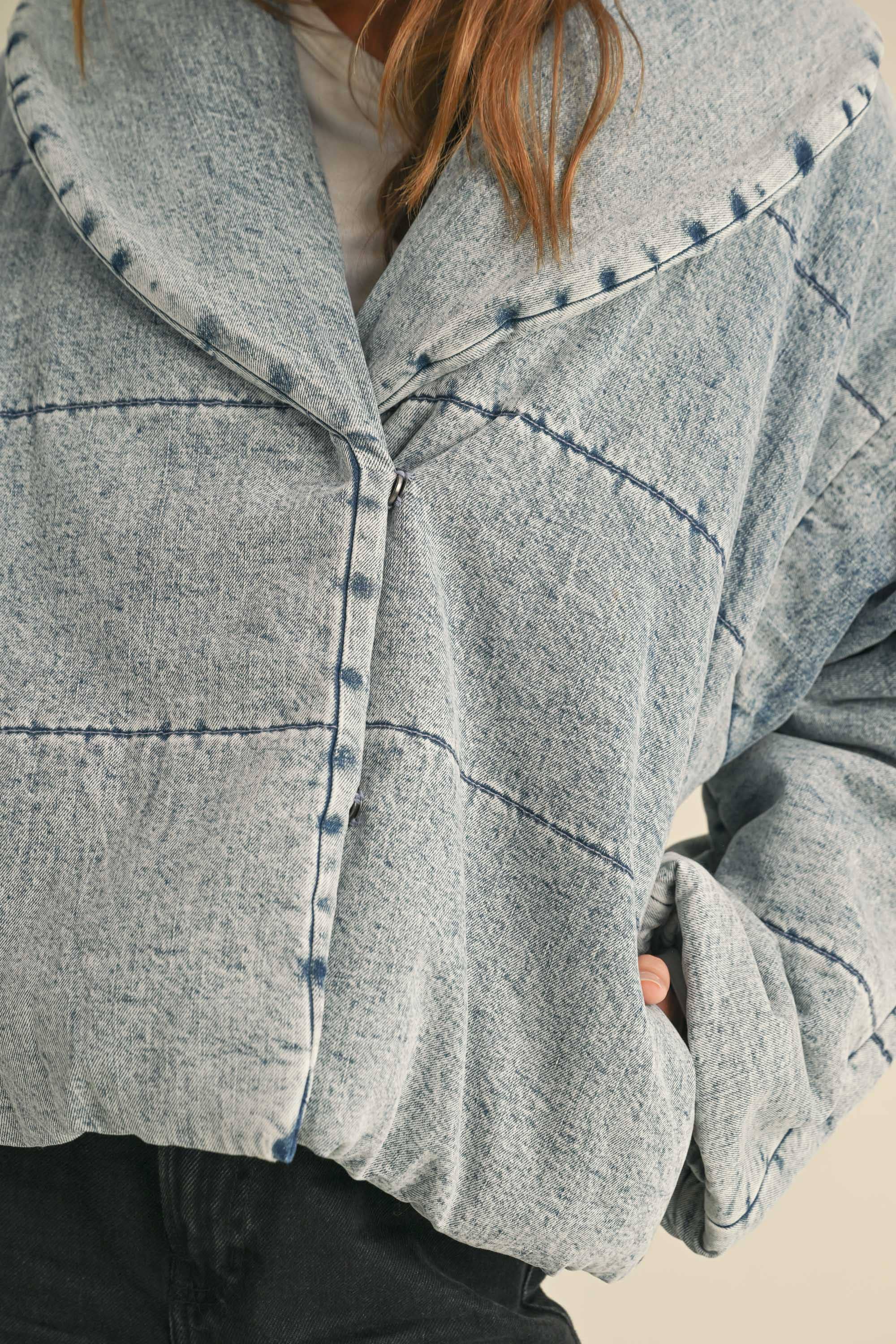 Quilted Tie-Close Denim Jacket