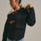 Toggle Front Knit Jacket With Contrast Collar