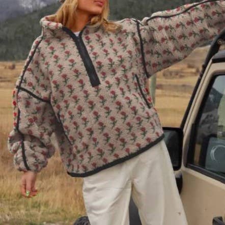 Rose Print Half-Zip Jacket