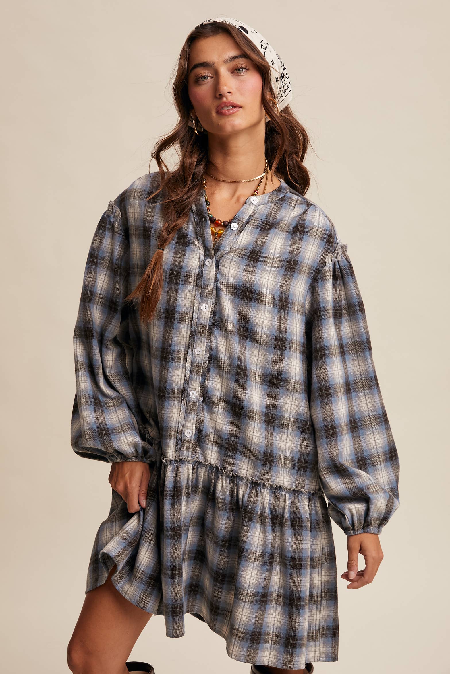 Plaid Drop-Waist Mini Dress