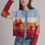 Western Desert Scene Cropped Button Cardigan