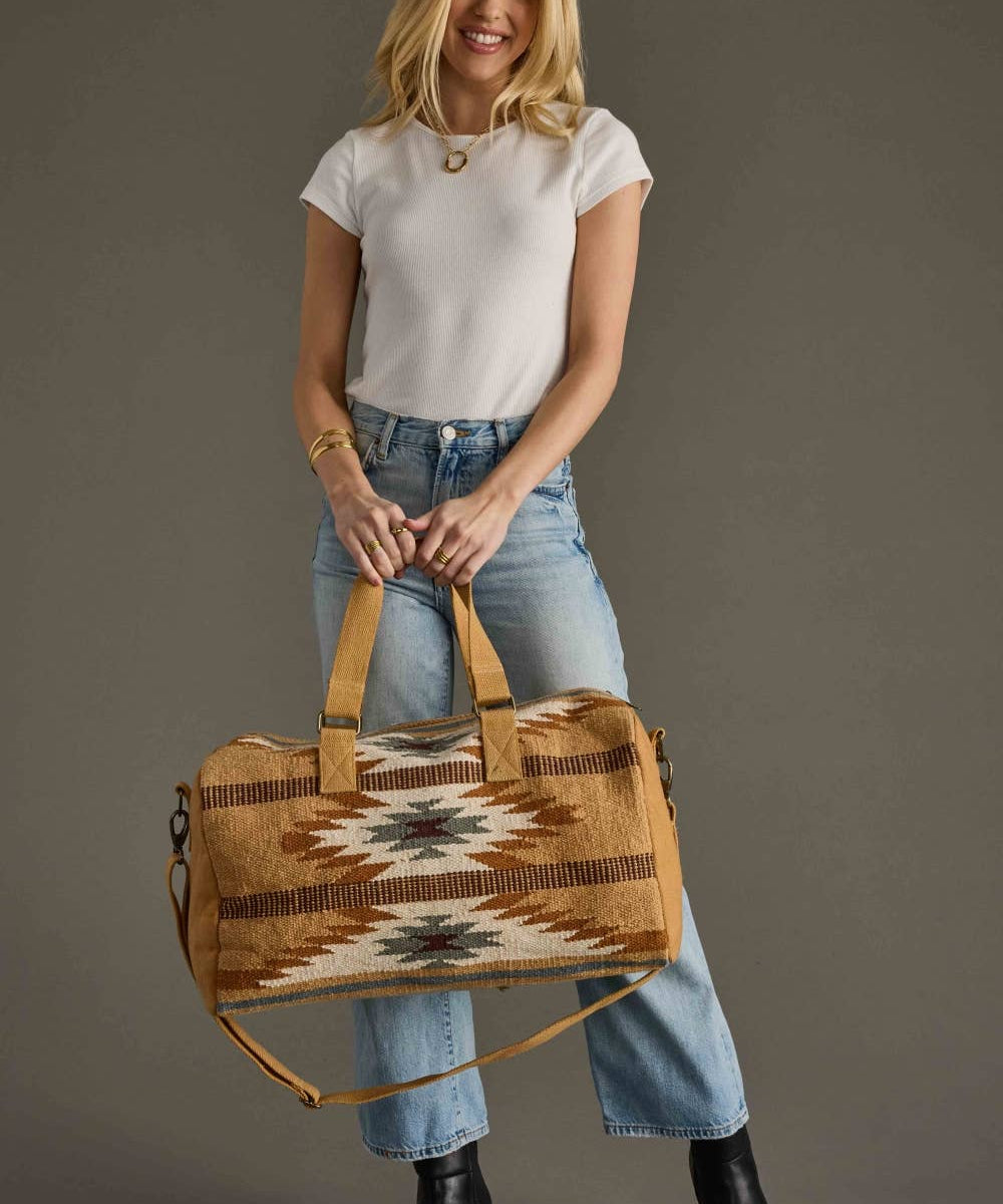 Tan, Camel & Teal Aztec Duffel
