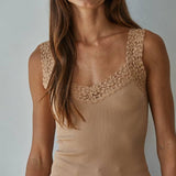 S1217N | Knit Seamless Ribbed Tank Top with Lace Trim