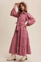 Utility Tiered Denim Midi Dress