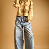 J7562   STRIPED BUTTON FRONT SWEATER CARDIGAN
