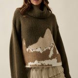 Mountains Fuzzy Jacquard-Knit Turtleneck Sweater