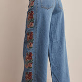 Floral Embroidered Wide Leg Jeans FP0026