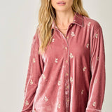 Embroidery Velvet Collared Shirt