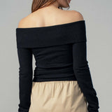 Ribbed Off-Shoulder Long Sleeve Sweater
