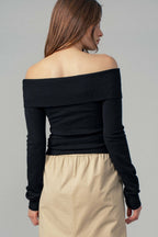 Ribbed Off-Shoulder Long Sleeve Sweater