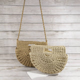 Open Weave Paper Straw Half Moon Hobo Bag