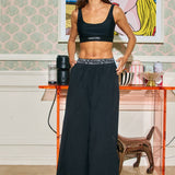 Letter Elastic Waist Wide Leg Nylon Pants