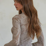 Knit Seamless Jacquard Mock Neck Long Sleeve
