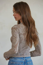 Knit Seamless Jacquard Mock Neck Long Sleeve