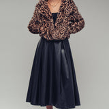 Cropped Faux Fur Leopard Print Bomber Jacket