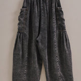 Washed Denim Utility Wide Leg Pants With Cargo Pockets