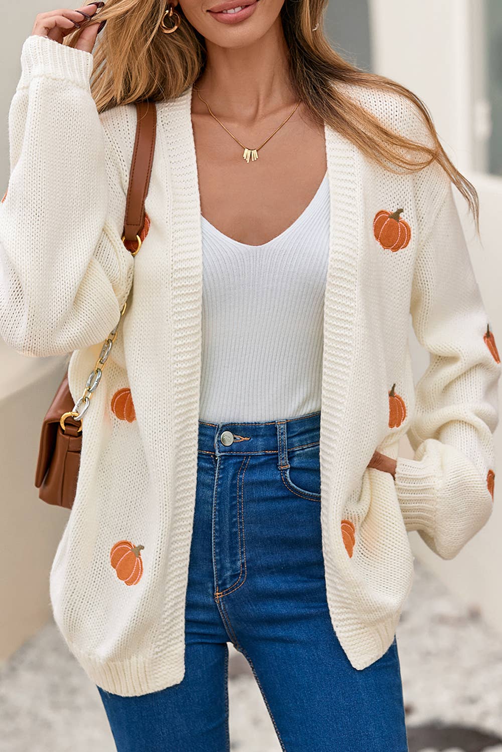 Pumpkin Patterned Knit Cardigan