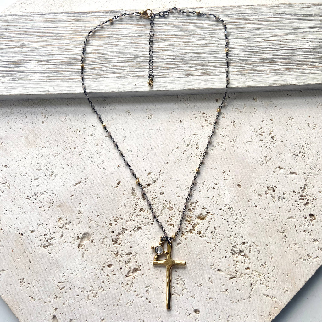 Pyrite Cross Charm Necklace