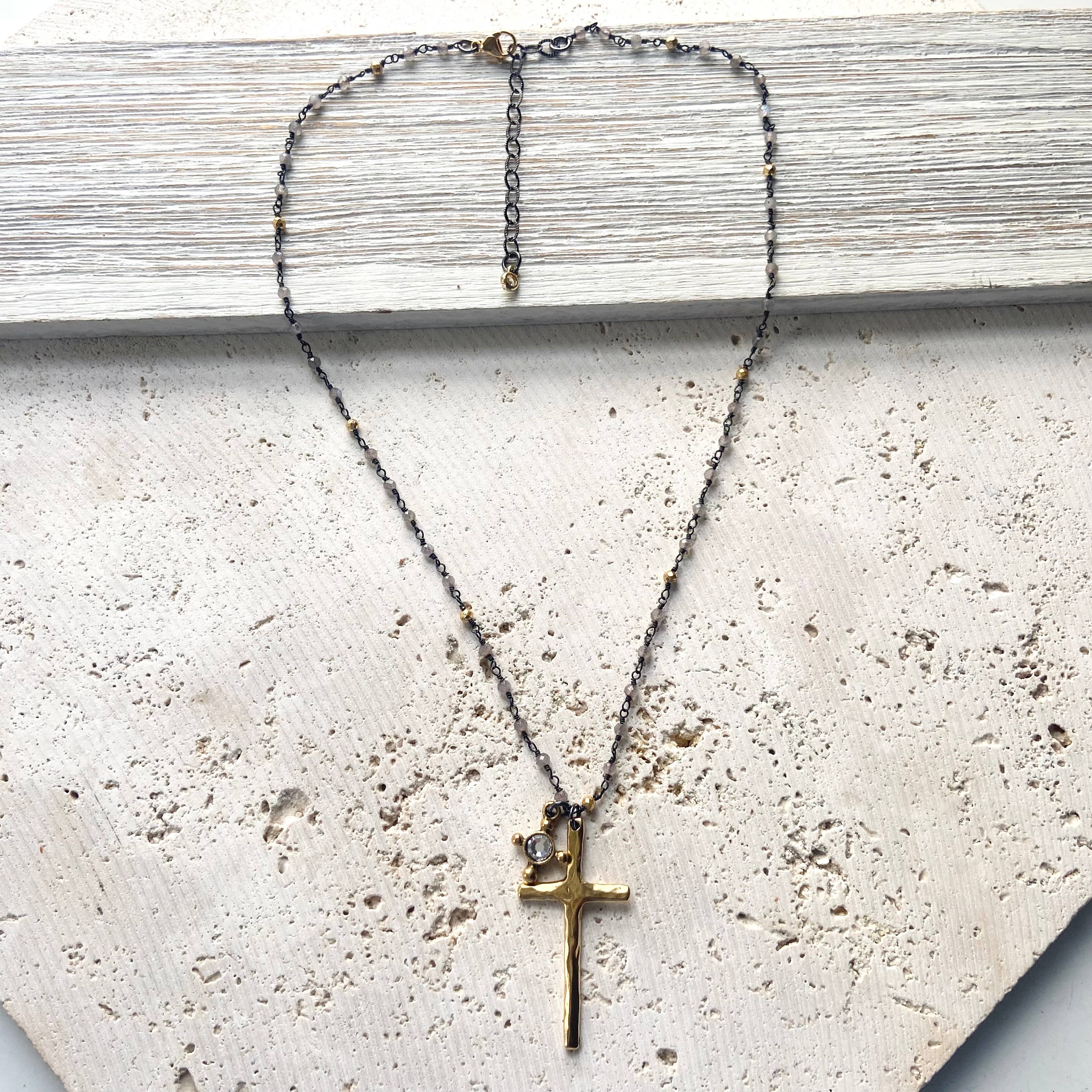 Pyrite Cross Charm Necklace
