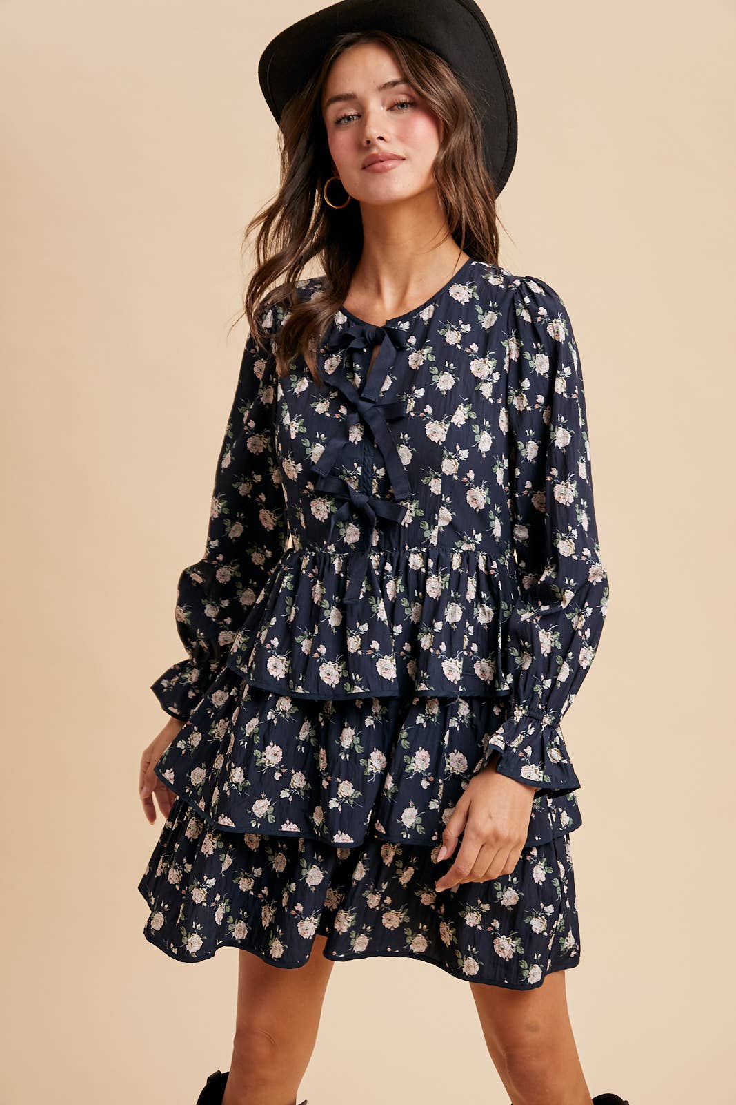 Floral Bowtie Tiered Midi Dress
