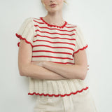 MAS3129 STRIPED CROCHET S/S SWEATER