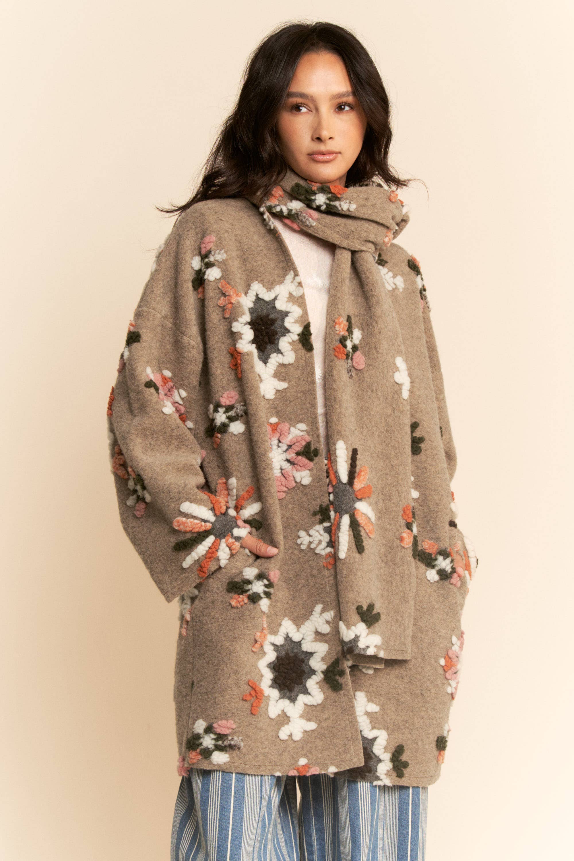 Chunky Embroidered Snow Cardigan