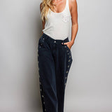 Low Rise Eyelet Studded Wide Leg Street Pants