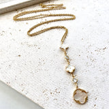 Gold Long Chain Clover & Pearl Necklace