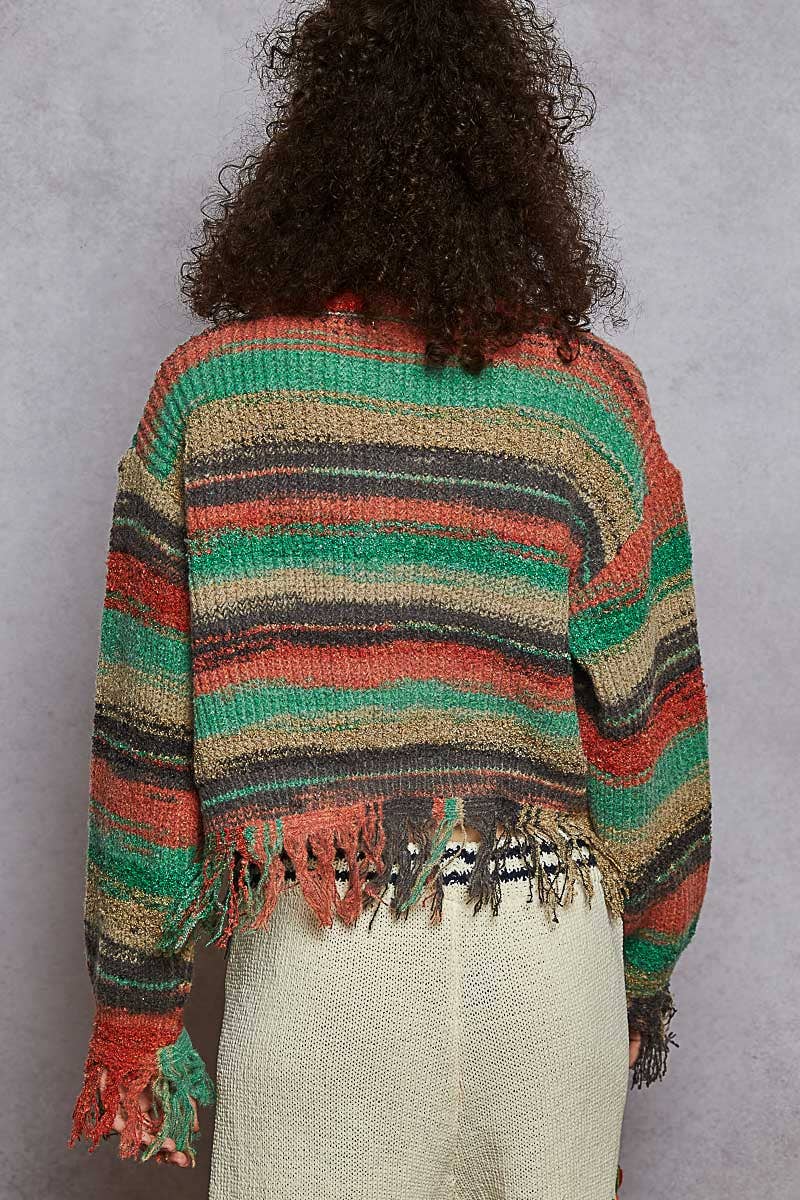 Textured Striped Sweater Cardigan