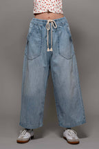Coastal Breeze Wide-Leg Cropped Denim Pants