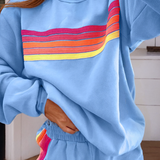 Color Contrast Trim Long Sleeve Top and Shorts Set