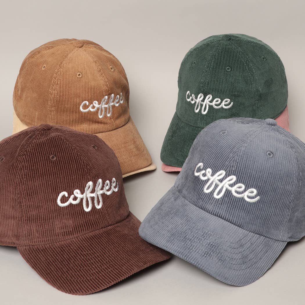 'COFFEE' Embroidered Corduroy Hat
