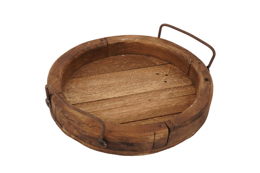 Round Farmhouse-Reclaimed Wood Tray With Handles