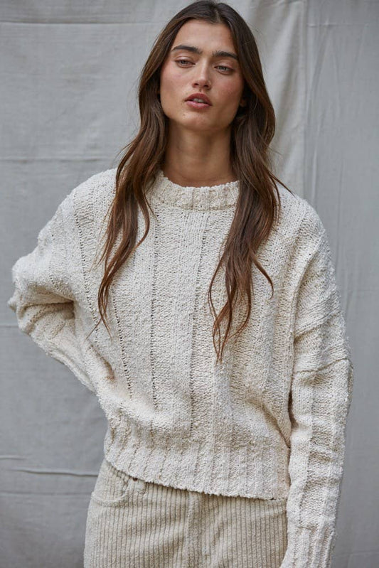Wide Ribbed Knit Cotton Sweater