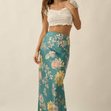 Textured Floral-Print Bias-Cut Maxi Skirt