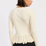 LONG SLEEVE RIBBED RUFFLE TOP